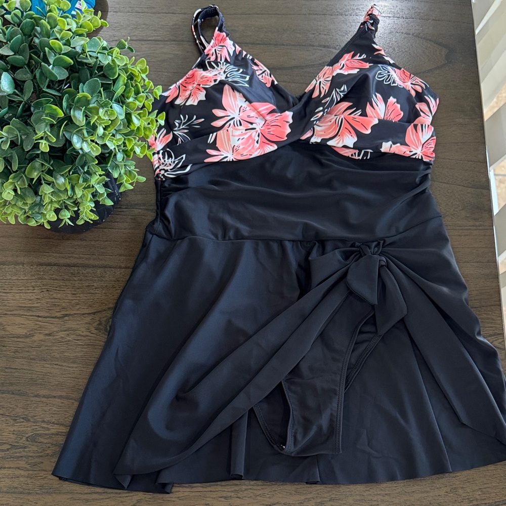 Floral Black Swim Dress